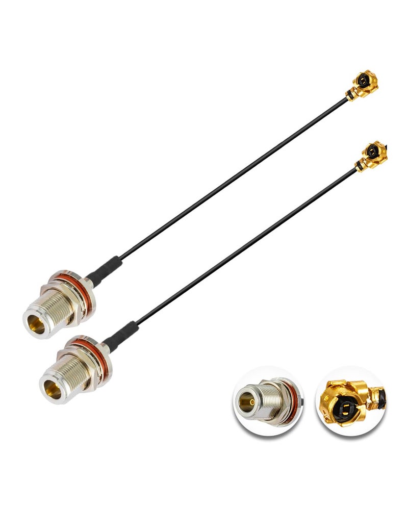 POBADY 2PCS U.F.L1 to N Type Female Low Loss Coaxial Cable 4" /10CM U.F.L1 1.13mm Mini-Coaxial Pigtail Cable for Wireless Routers Mini PCIE Network Cards PCI Wi-Fi WAN Repeater - Image 1